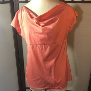 Ann Taylor silk peach cowl neckline blouse, short cap sleeves, empire waist sz 0